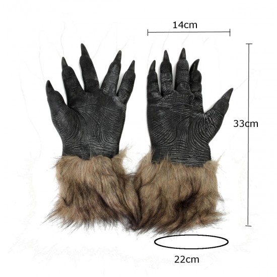 1/2PCS Latex Rubber Wolf Head Hair Mask Werewolf Gloves Party Scary Halloween Cosplay