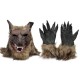 1/2PCS Latex Rubber Wolf Head Hair Mask Werewolf Gloves Party Scary Halloween Cosplay