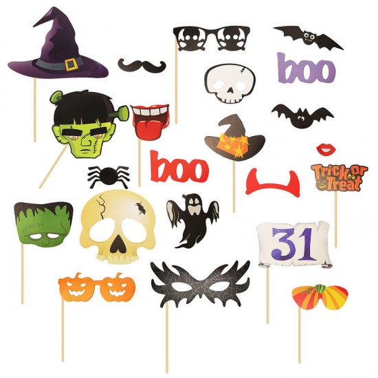 22PCS DIY Photo Booth Mask Mustache Stick Props Halloween Christmas Party Toy