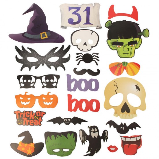 22PCS DIY Photo Booth Mask Mustache Stick Props Halloween Christmas Party Toy