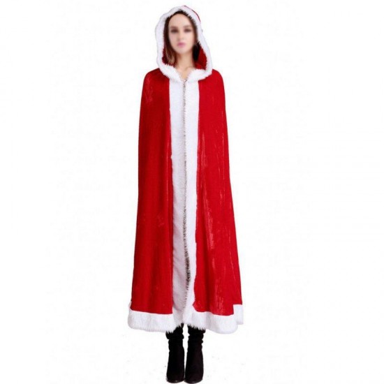 Christmas Costume Red Riding Hooded Cape Belle Velvet Cape Santa Father Cloak Princess Cosplay