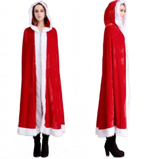 Christmas Costume Red Riding Hooded Cape Belle Velvet Cape Santa Father Cloak Princess Cosplay