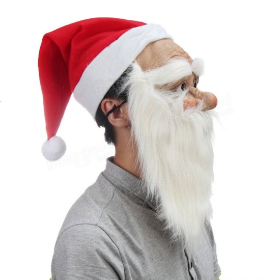 Christmas Party Home Decoration Santa Claus Face Mask With Beard Cosplay Toys Props