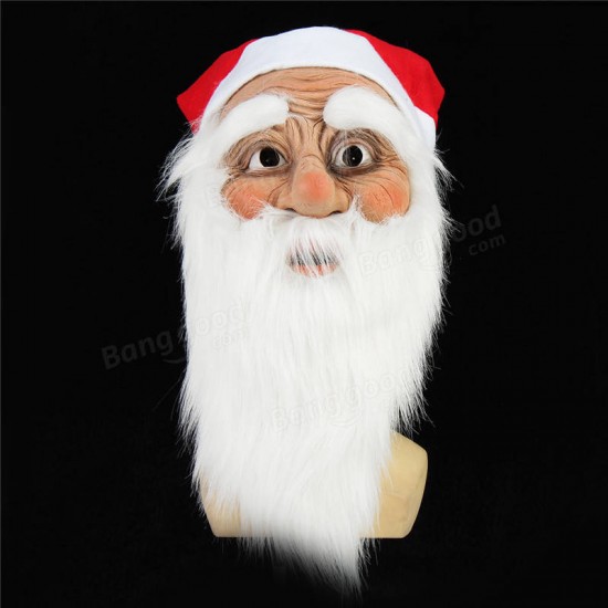 Christmas Party Home Decoration Santa Claus Face Mask With Beard Cosplay Toys Props