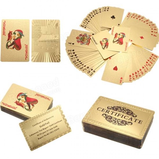 24K Carat Gold Foil Plated Poker Game Playing Cards Gift Collection +Certificate