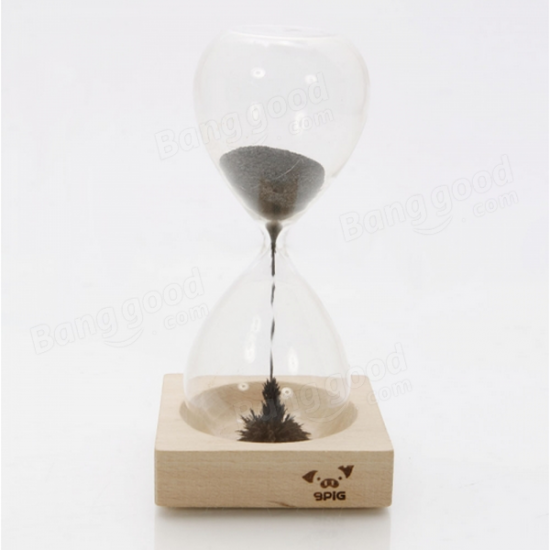 Iron Powder Magnet Hourglass With Wooden Holder Desk Toy