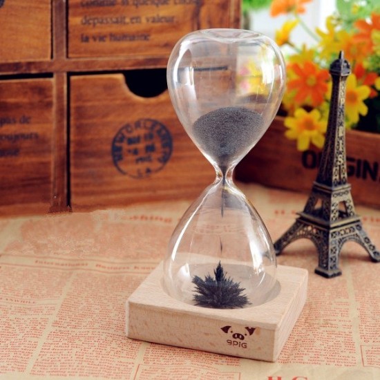 Iron Powder Magnet Hourglass With Wooden Holder Desk Toy