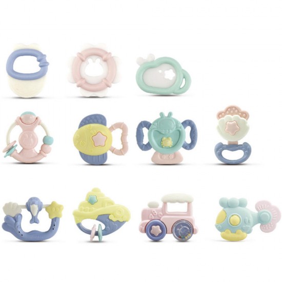 10pcs Baby Rattles Teether Grab Toys Shaking Bell Rattle Toy Gift Set for Baby Infant Newborn