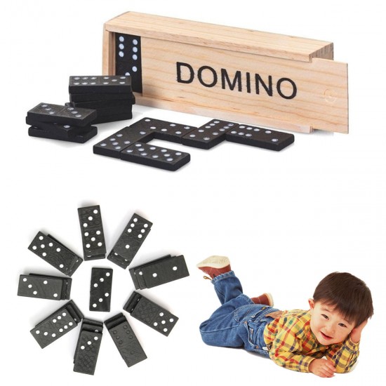 28pcs Children's Wooden Boxed Domino Game Play Set Traditional Classic Toy Gifts
