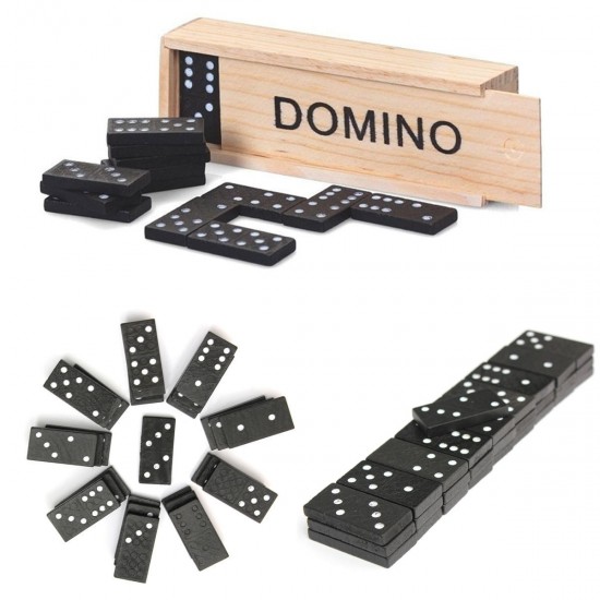 28pcs Children's Wooden Boxed Domino Game Play Set Traditional Classic Toy Gifts