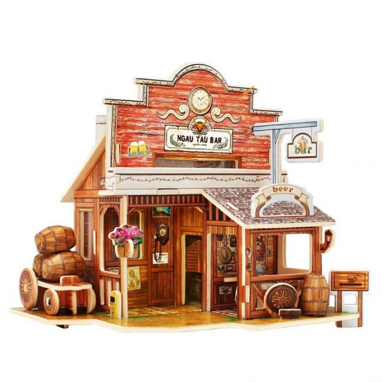 3D Wood House Puzzle New Year Gift DIY Model Kids Toys Romantic French Style Hand Made Toy