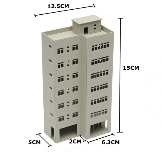 1/87 Light Grey Outland Models Modern Tall Business Office Building For Sandbox