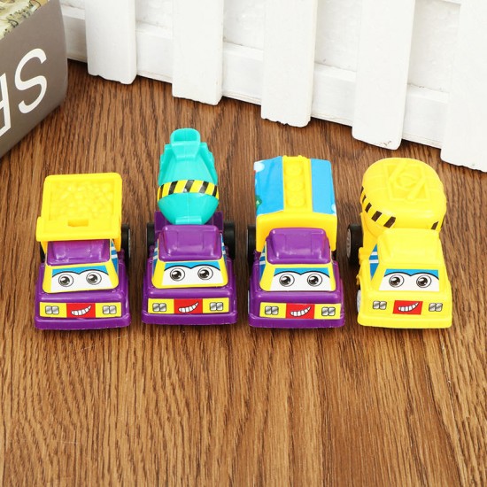 4PCS Cartoon Pullback Truck Construction Mini Car Model For Kids Children Christmas Gift Toys