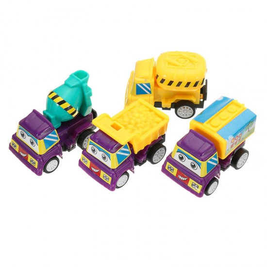 4PCS Cartoon Pullback Truck Construction Mini Car Model For Kids Children Christmas Gift Toys