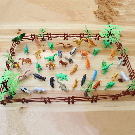 68PCS Plastic Farm Yard Wild Animals Fence Tree Model Kids Toys Figures Play New