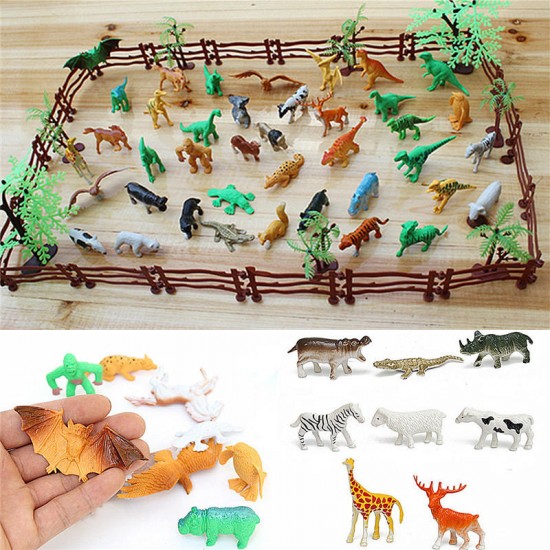 68PCS Plastic Farm Yard Wild Animals Fence Tree Model Kids Toys Figures Play New