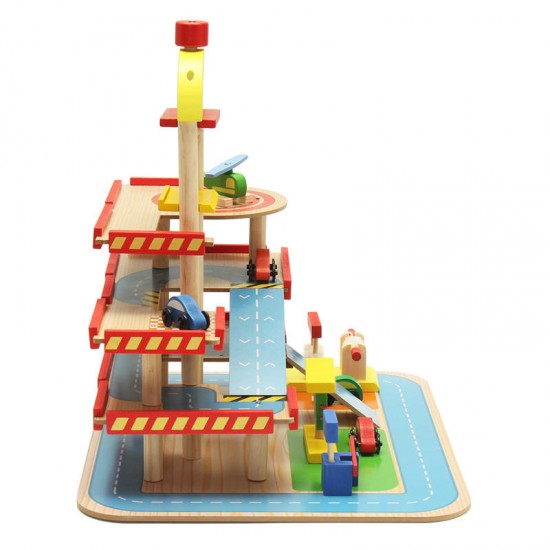 Assembling Simulation Large Stereo Three Layer Wooden Car Parking Lot Track Set For Kids Toys Gift