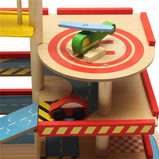 Assembling Simulation Large Stereo Three Layer Wooden Car Parking Lot Track Set For Kids Toys Gift