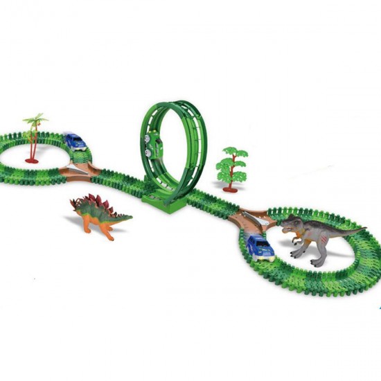 Dinosaur Slot Car Race Track Toys Kids Bridge Battery Toy Park Roller Coaster