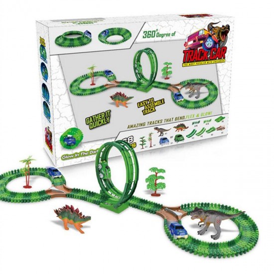 Dinosaur Slot Car Race Track Toys Kids Bridge Battery Toy Park Roller Coaster