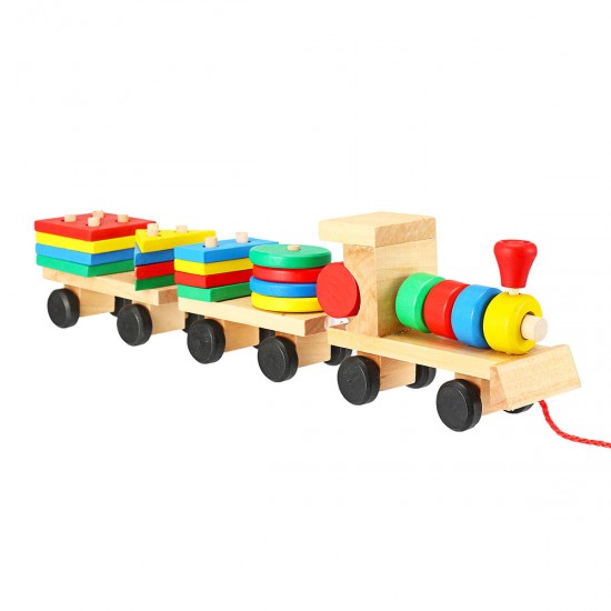 Train Truck Wooden Geometric Blocks Toys Kids Developmental Baby Educational Track Toys