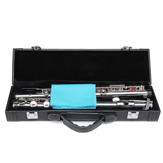 16 Holes C Key Colored Flute Nickel Plated Silver Tube Woodwind Instrument with Box