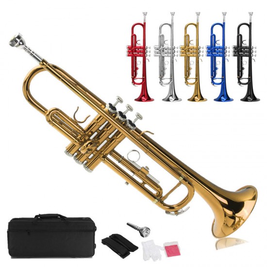 Bb Beginner Trumpet Brass Band Gold Plated Care Kit Case in Gold Silver Red Blue Black