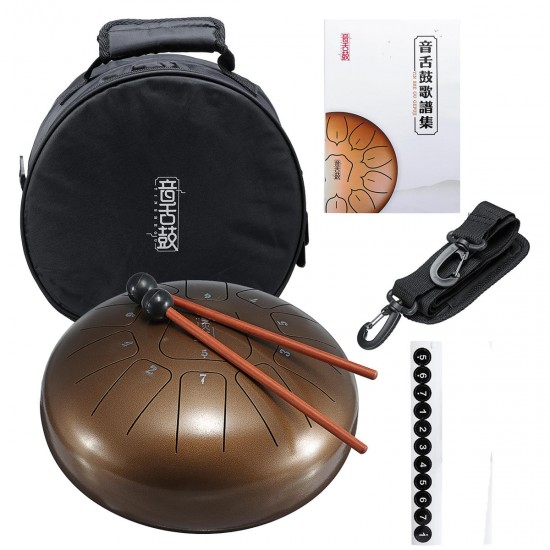 10 Inch 11 Notes Bronze Steel Tongue Percussion Drums Handpan Instrument with Drum Mallets and Bag