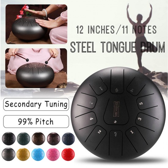 12 Inch Mini 11 Tone Steel Tongue Percussion Drum Handpan Instrument with Drum Mallets and Bag