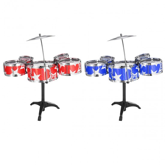 9Pcs Childs Kids Drum Kit Jazz Band Sound Drums Play Set Musical Toy With Stool Drumsticks