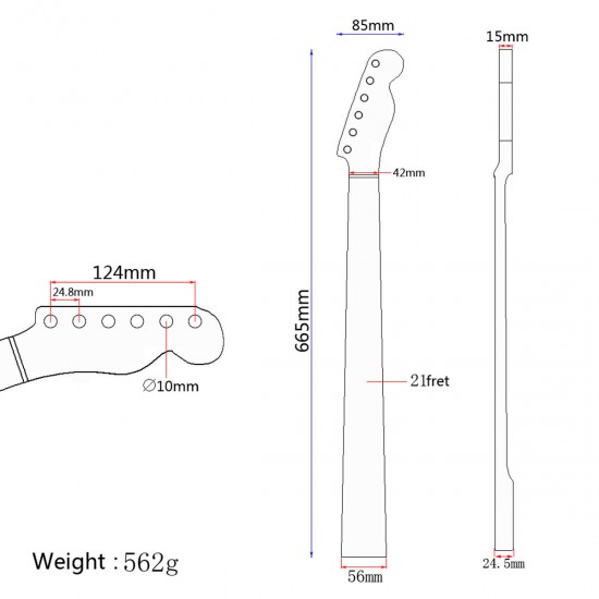 21 Frets Tiger Flame Maple Wood Guitar Neck For TL ST Electric Guitar Replacement Parts