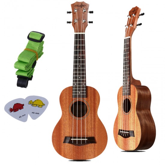 21 Inch 4 Strings 15 Frets Wood Color Mahogany Ukulele Musical Instrument With Guitar picks/Rope