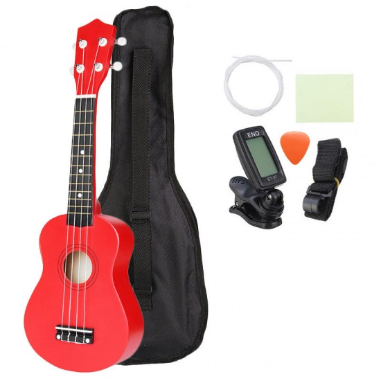 21 Inch Basswood Soprano Ukulele with Gig Bag Tuner Red