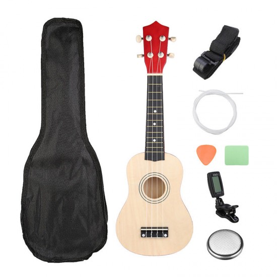 21 Inch Burlywood Soprano Ukulele Uke Hawaiian Guitar 12 Fret With Tuner Strap Carrying Bag