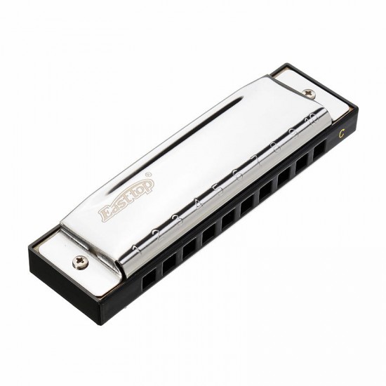 EASTTOP T10-B C Key 10 Holes Harmonica Blues Harp Stainless Steel Cover Plate with Plastic Box