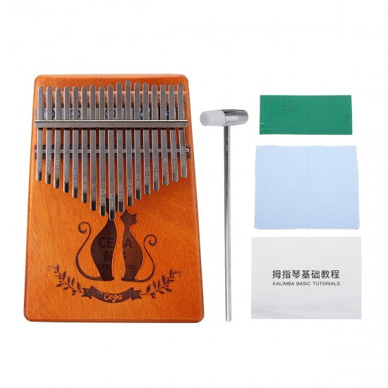 17 Key Mahogany Kalimba Veneer Mini Thumb Piano Keyboard Carved Tone Instrument