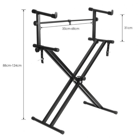 2 Tiers X Style Adjustable Keyboard Stand Folding Electronic Piano Holder