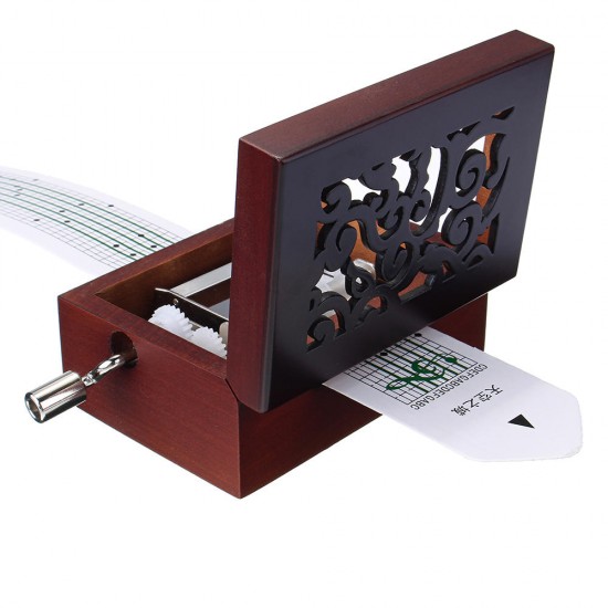 15 Tone DIY Hand Cranked Carved Music Box Classic Box With Hole Puncher 30 Pcs Paper Tapes