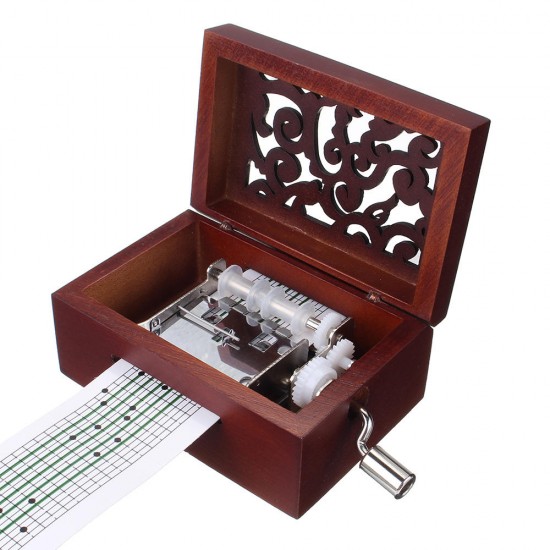 15 Tone DIY Hand Cranked Carved Music Box Classic Box With Hole Puncher 30 Pcs Paper Tapes