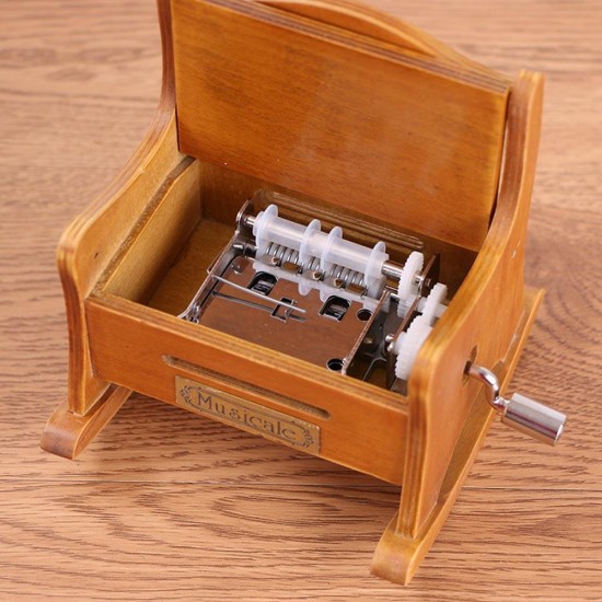 15 Tone DIY Hand Cranked Wooden Chair Music Box With Hole Puncher Paper Tapes