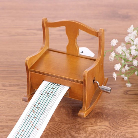 15 Tone DIY Hand Cranked Wooden Chair Music Box With Hole Puncher Paper Tapes