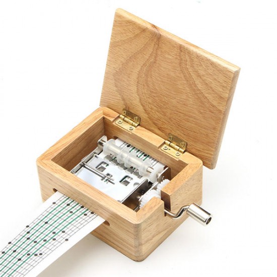 15 Tone DIY Hand-cranked Music Box Wooden Box With Hole Puncher And Paper Tapes