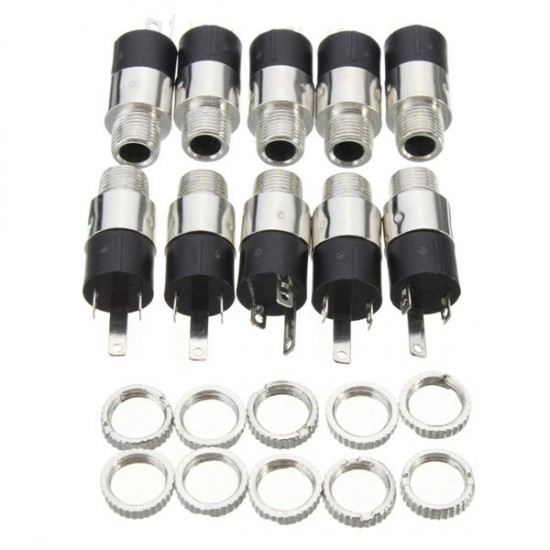 10Pcs PJ-392 3-Pin 3.5mm Stereo Headphone Audio Video Jack Socket Plug With Nut