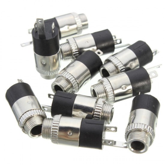 10Pcs PJ-392 3-Pin 3.5mm Stereo Headphone Audio Video Jack Socket Plug With Nut