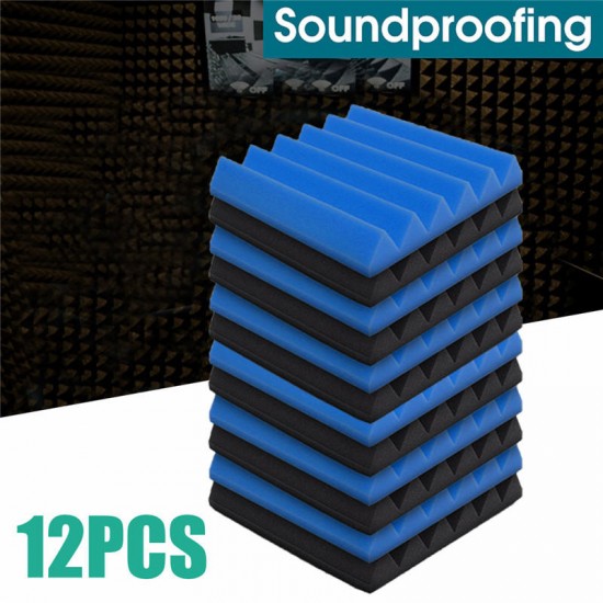 12 Pcs Black Blue Pyramid Acoustic Soundproofing Foam Tile Studio Panel 2"x12"x12"