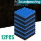 12 Pcs Black Blue Pyramid Acoustic Soundproofing Foam Tile Studio Panel 2"x12"x12"