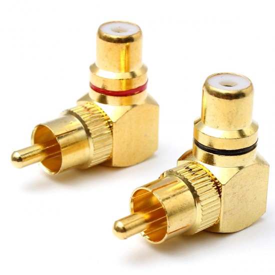 2pcs Brass Right Angle RCA Adapter Male to Female Plug Connector