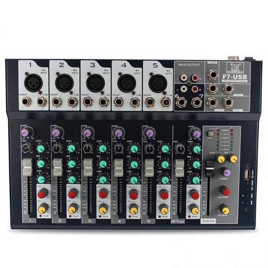 7 Channel Professional Stage Live Studio Audio Mixer USB Mixing Console DJ KTV