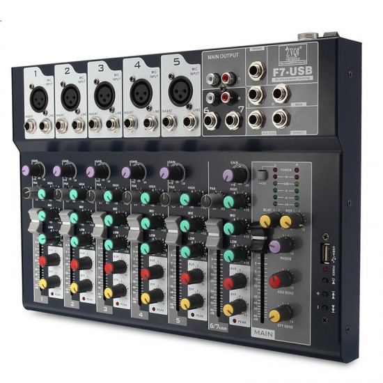 7 Channel Professional Stage Live Studio Audio Mixer USB Mixing Console DJ KTV