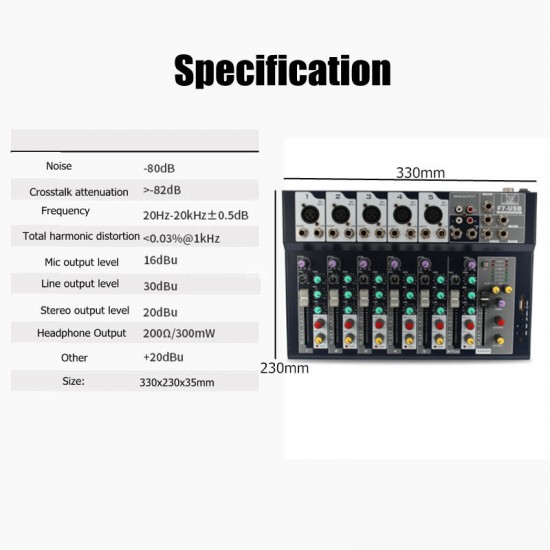 7 Channel Professional Stage Live Studio Audio Mixer USB Mixing Console DJ KTV